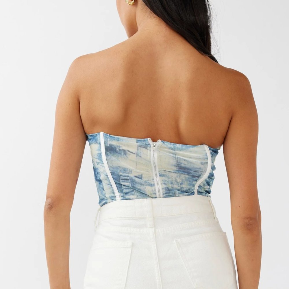 Selfie Leslie Strapless Bustier Top in Vintage Blue - Picture 2 of 3